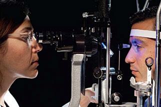 A tonometer measures pressure inside the eye and helps detect glaucoma.