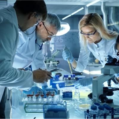 Researchers in a lab doing an experiment