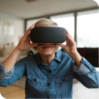 woman using virtual reality headset