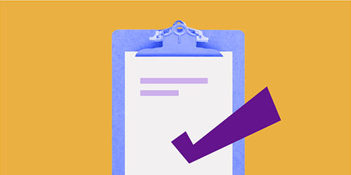 A checklist with a purple arrow highlighting a check mark