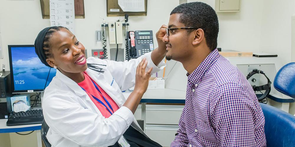 a man is getting an eye exam