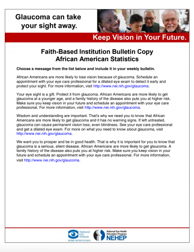 Faith-Based Institution Bulletin Copy for African Americans