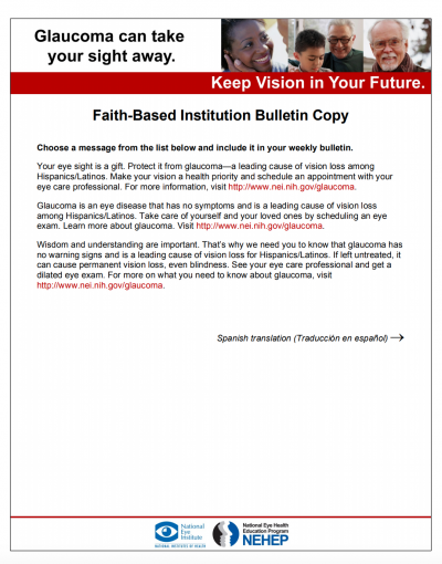 Faith-Based Institution Bulletin Copy for Hispanics/Latinos