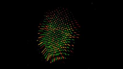 Fly eye in red, green and yellow