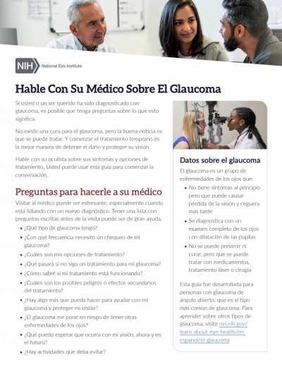 Captura de pantalla de la guía "Hable con su médico sobre el glaucoma"