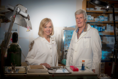 Ruth and William Caldwell in the laboratory