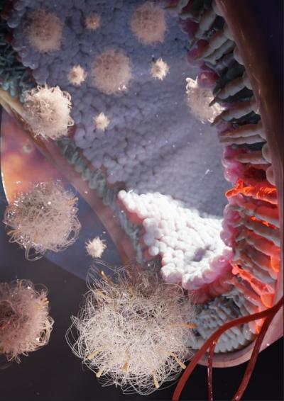 3D illustration of nanoparticle inside an eye