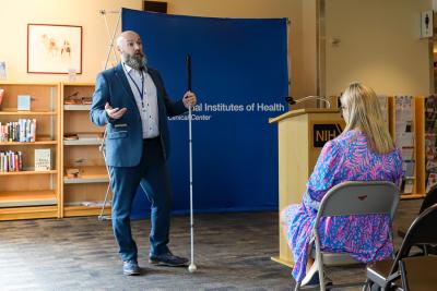 Dave reading to audience