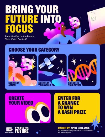 Thumbnail for the promotional flyer that reads Bring your future into focus. with the steps involved to enter the contest.
