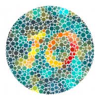 Different colored dots in a circle used for a color plate test