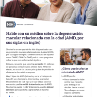 Una imagen pequeña muestra la primera página del documento del NEI en formato PDF titulado "Hable con su médico sobre la degeneración macular relacionada con la edad".